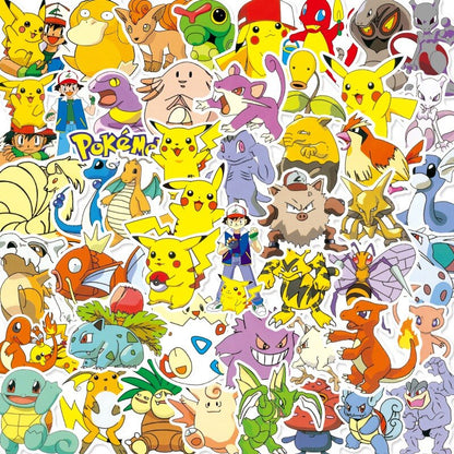 50/100PCS Pokemon Stickers Kids Stickers for Laptop Cute Anime Children's Pack Waterproof Cool Funny Suitcase Skateboard Classic