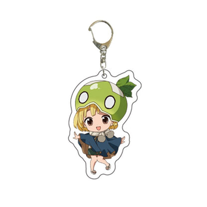 1 Pcs Kawaii Anime Dr. Stone Keychains Figure Senku Ishigami Acrylic Pendant Keyrings for Backpack Bag Toys Children Gifts