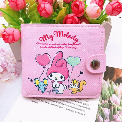 Sanrio Hello Kitty Pocketbook My Melody KT Cat Cinnamon Roll Pringle Kuromi PU Leather Wallet Cute Folding Card Bag Female Walle