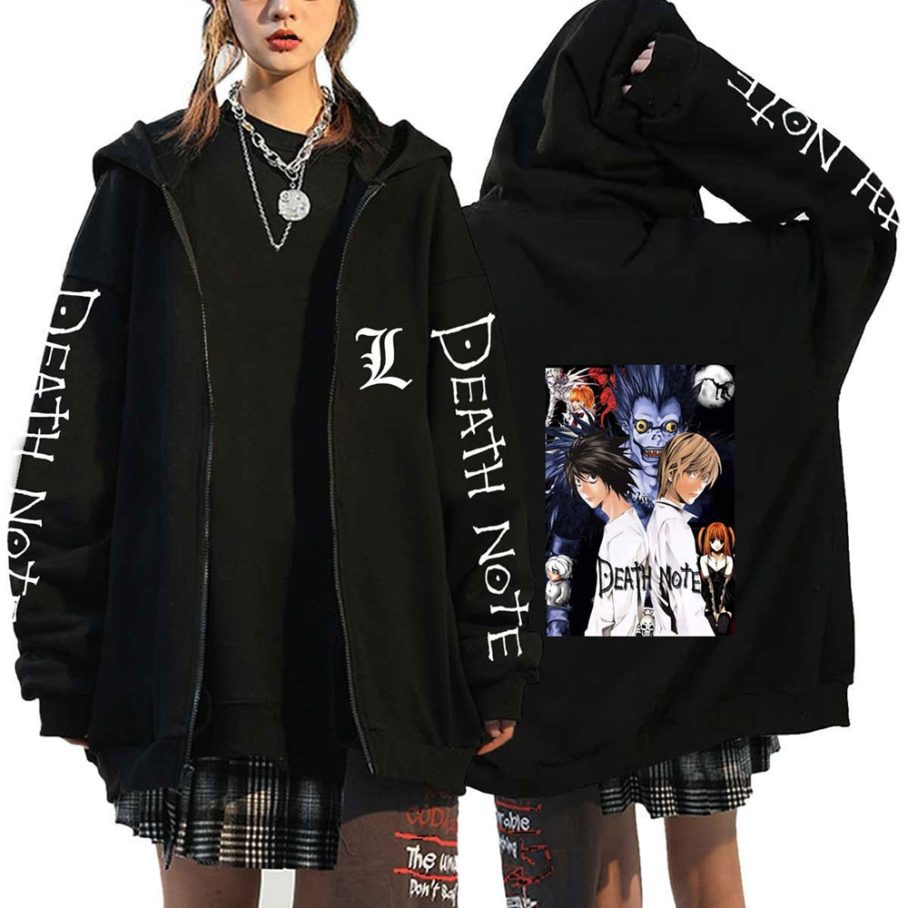 Anime Death Note Print Hoodies Japanese Anime Men&#39;s Zipper Jacket Harajuku Streetwear Zip Up Sweatshirts Oversized Y2K Coats