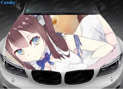 DanMachi Sexy Anime Girl Print Car Hood Vinyl Stickers Wrap Vinyl Film Engine Cover Decals Sticker Universal Fit Any Car