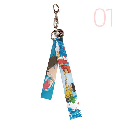 Classic Anime Ribbon Keychains  Spirited Away Howl Kiki Ponyo Mononoke Hime Backpack Pendant Charms Movie Jewelry