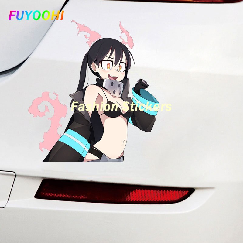 FUYOOHI Funny Stickers Fire Force Car Stickers Sunscreen Personality Anime Decals Car Accessories Windows Laptop Decor