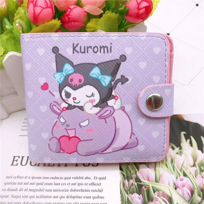 Sanrio Hello Kitty Pocketbook My Melody KT Cat Cinnamon Roll Pringle Kuromi PU Leather Wallet Cute Folding Card Bag Female Walle