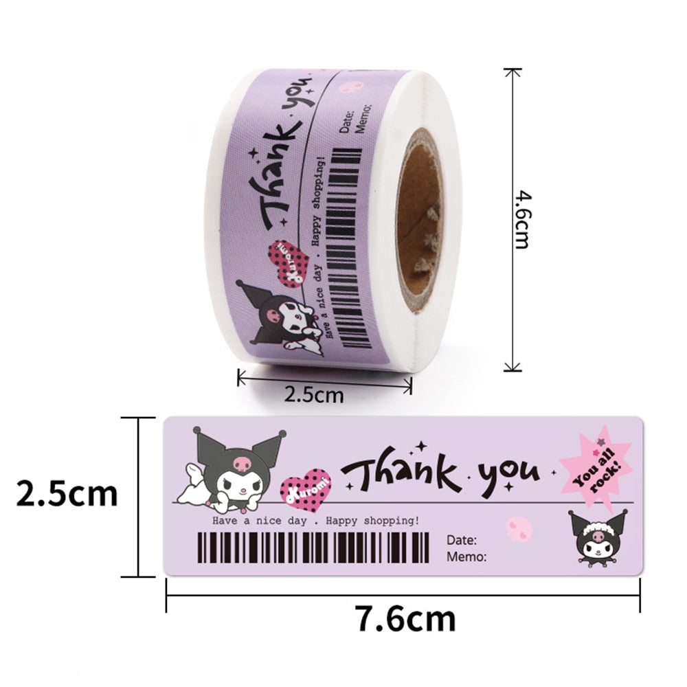 120pcs Cute Sanrio Kuromi My Melody Stickers Roll Kawaii Cartoon Thank You Sealing Labels Sticker Anime Vinyl Decoration Decals