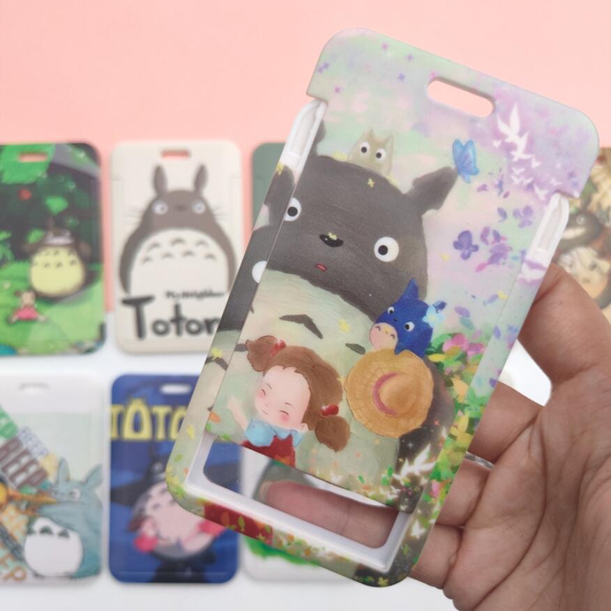 1 Set Cartoon MY NEIGHBOUR TOTORO PVC Card Cover Student Campus Hanging Neck Bag Card Holder Lanyard ID Card Holders key chain