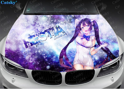 DanMachi Sexy Anime Girl Print Car Hood Vinyl Stickers Wrap Vinyl Film Engine Cover Decals Sticker Universal Fit Any Car