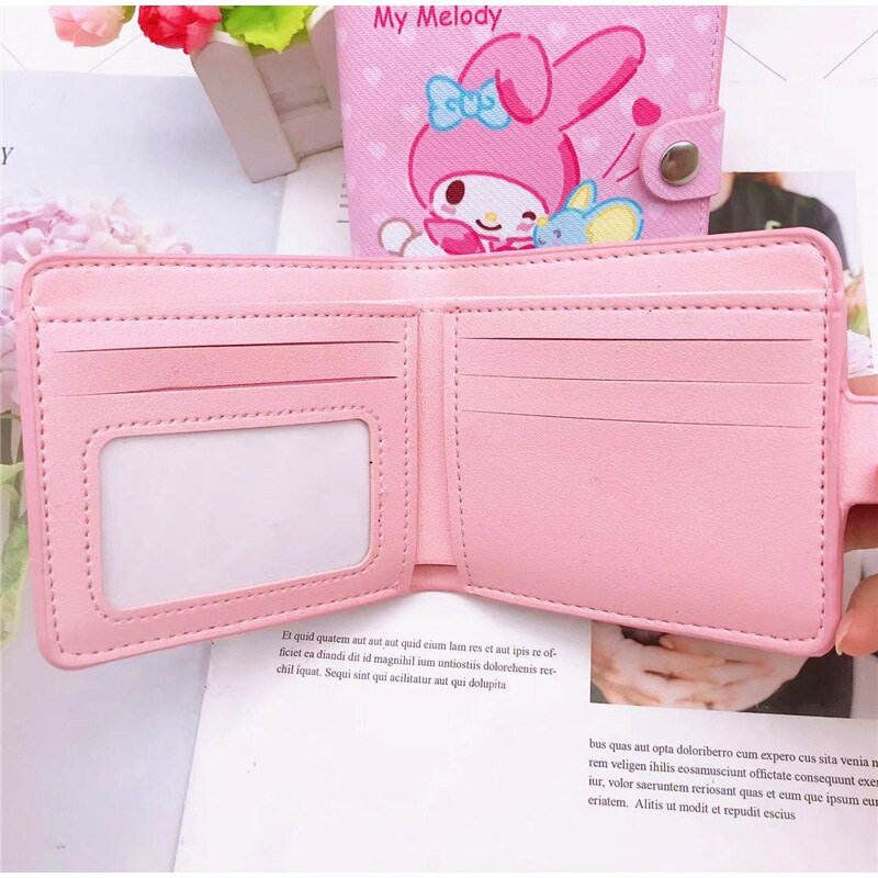 Sanrio Hello Kitty Pocketbook My Melody KT Cat Cinnamon Roll Pringle Kuromi PU Leather Wallet Cute Folding Card Bag Female Walle