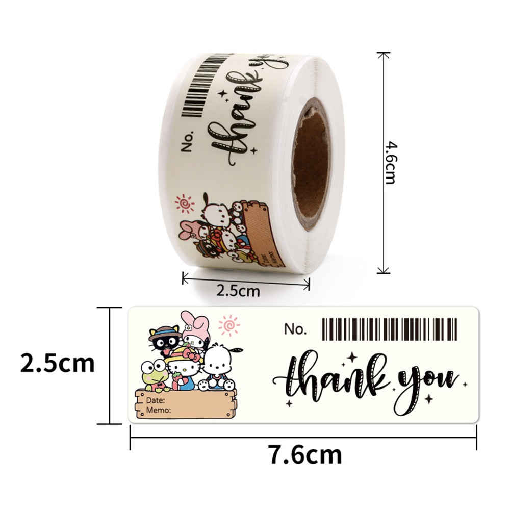 120pcs Cute Sanrio Kuromi My Melody Stickers Roll Kawaii Cartoon Thank You Sealing Labels Sticker Anime Vinyl Decoration Decals