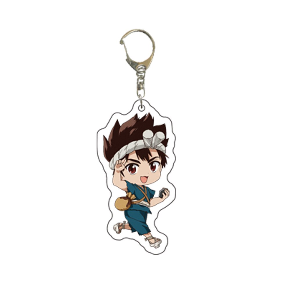 1 Pcs Kawaii Anime Dr. Stone Keychains Figure Senku Ishigami Acrylic Pendant Keyrings for Backpack Bag Toys Children Gifts