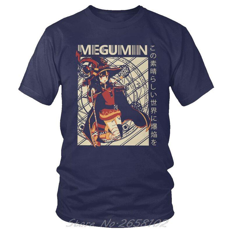 Vintage Konosuba Megumin T Shirt Men&#39;s Cotton Print T-shirt Funny Tshirt Manga Novel Anime Tee Tops Harajuku Streetwear