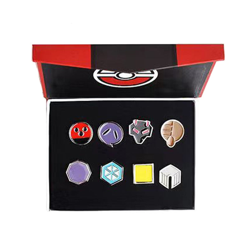 Pokemon Gym Badges Kanto Johto Hoenn Sinnoh Unova Kalos League Region Pins Brooches Orange Islands Box Collection Pocket Monster