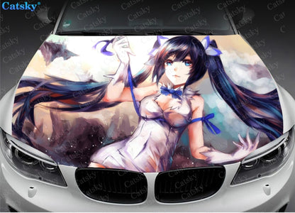 DanMachi Sexy Anime Girl Print Car Hood Vinyl Stickers Wrap Vinyl Film Engine Cover Decals Sticker Universal Fit Any Car