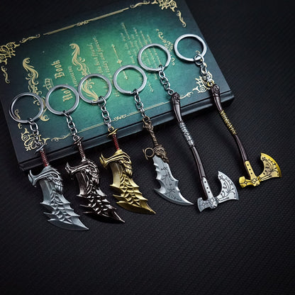 God of War Keychain Kratos Axe Leviathan Key Chain Keyring Blades of Chaos Swords Game Accessories Car Key Ring Pendant llaveros