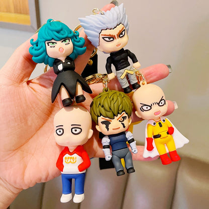 One Punch Man Keychain Anime Saitama Cute Doll Figure Toy Keyring Bag Pendent Key Chain Accessory Gift for Kids Men Fans Friends