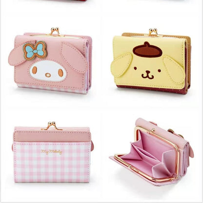 Sanrio Hello Kitty Pocketbook My Melody KT Cat Cinnamon Roll Pringle Kuromi PU Leather Wallet Cute Folding Card Bag Female Walle