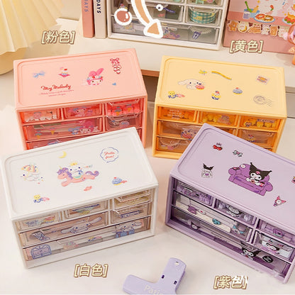 Cartoon Sanrio Nine Compartment Storage Box Small Objects Desktop Drawer Storage Box Cute Jewelry Stationery Storage Box