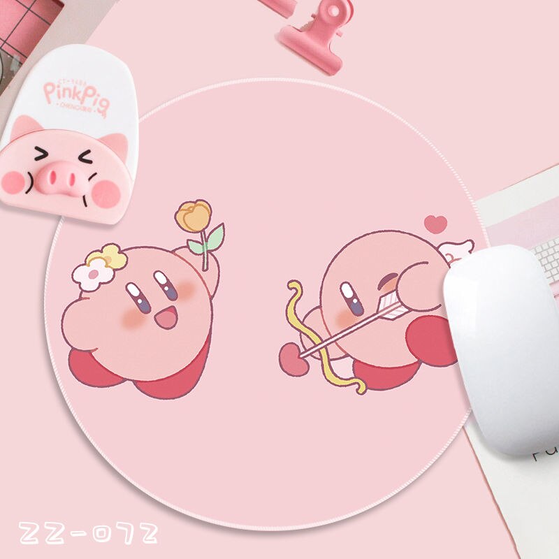 Kirby Kawaii Small Mouse Pad Round Cute Cartoon Dirt Resistant Pink Girl Heart Student Simple Table Pad