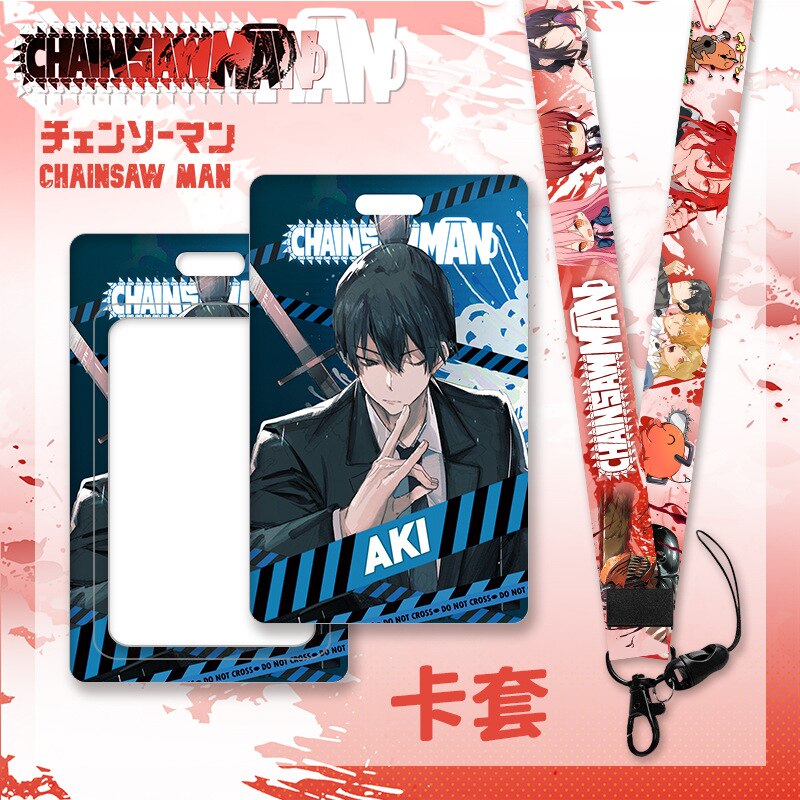 Anime Chainsaw Man Keychain Cartoon Cosplay Figure Lanyard Cartoon ID Bank Credit Card Set Hold Neck Strap Accessories Kids Gift