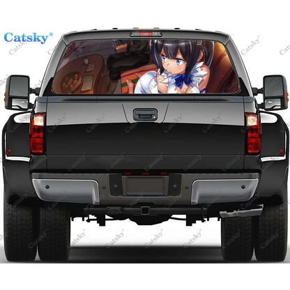 DanMachi Anime Rear Window Decals for Trucks,Pickup Window Decal,Rear Window Tint Graphic Perforated Vinyl Truck Stickers