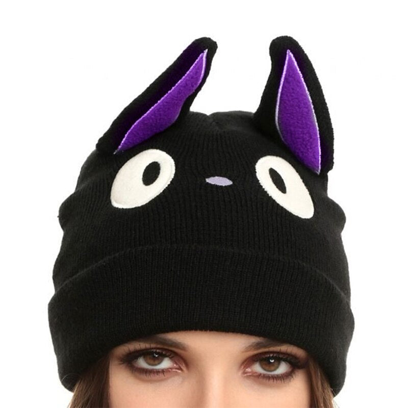 Cartoon Cute Anime Kiki&#39;s Delivery Service Cat Jiji Black Cat Beanie Winter Warm Wool Blends Soft Warm Knitted Cap Hat Studio Ghibli