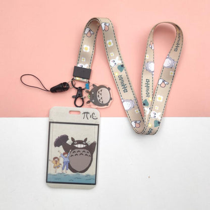 1 Set Cartoon MY NEIGHBOUR TOTORO PVC Card Cover Student Campus Hanging Neck Bag Card Holder Lanyard ID Card Holders key chain