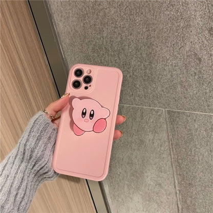 Kawaii Kirby Plush Cartoon Cute Apple Pink Kirby Soft Phone Case + Stand Plushie Anime Plush Toys for Girls Birthday Gift