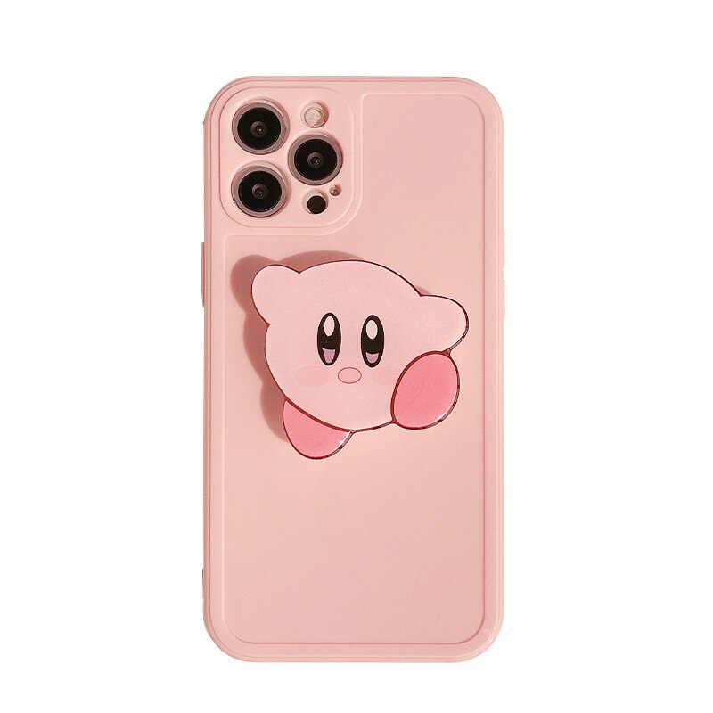 Kawaii Kirby Plush Cartoon Cute Apple Pink Kirby Soft Phone Case + Stand Plushie Anime Plush Toys for Girls Birthday Gift