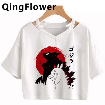 Japanese Spirited Away Hayao Miyazaki Anime Kawaii Print Women Harajuku Aesthetic Tshirt White Tops Anime Female T Shirt