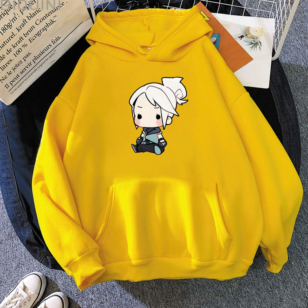 VALORANT Anime Hoodie Jett Streetwear Womens Oversized Sweatshirt Cute Cartoon Print Top Tracksuit Men Unisex Students Pullovers