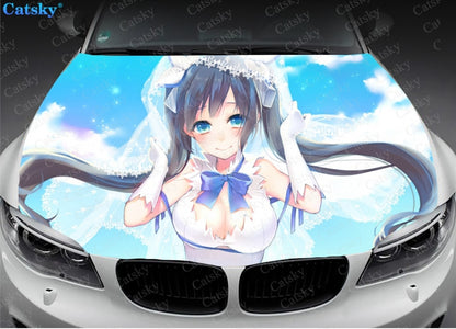 DanMachi Sexy Anime Girl Print Car Hood Vinyl Stickers Wrap Vinyl Film Engine Cover Decals Sticker Universal Fit Any Car