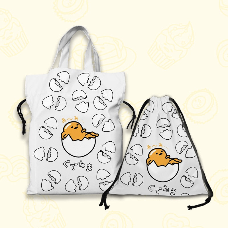 Kawaii Sanrio Cartoon Canvas Handbag Cute Gudetama Tote Bag Shopping Bag Handbag Drawstring Mouth Bag Creative Birthday Gifts