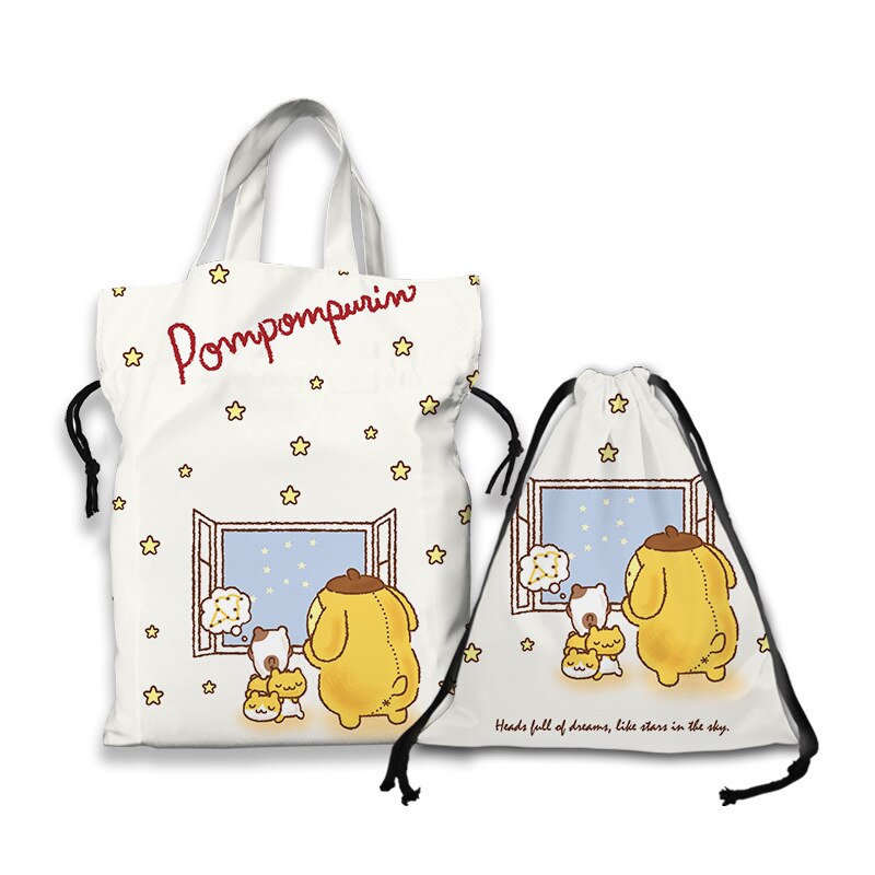 Kawaii Sanrio Cartoon Canvas Handbag Cute Gudetama Tote Bag Shopping Bag Handbag Drawstring Mouth Bag Creative Birthday Gifts