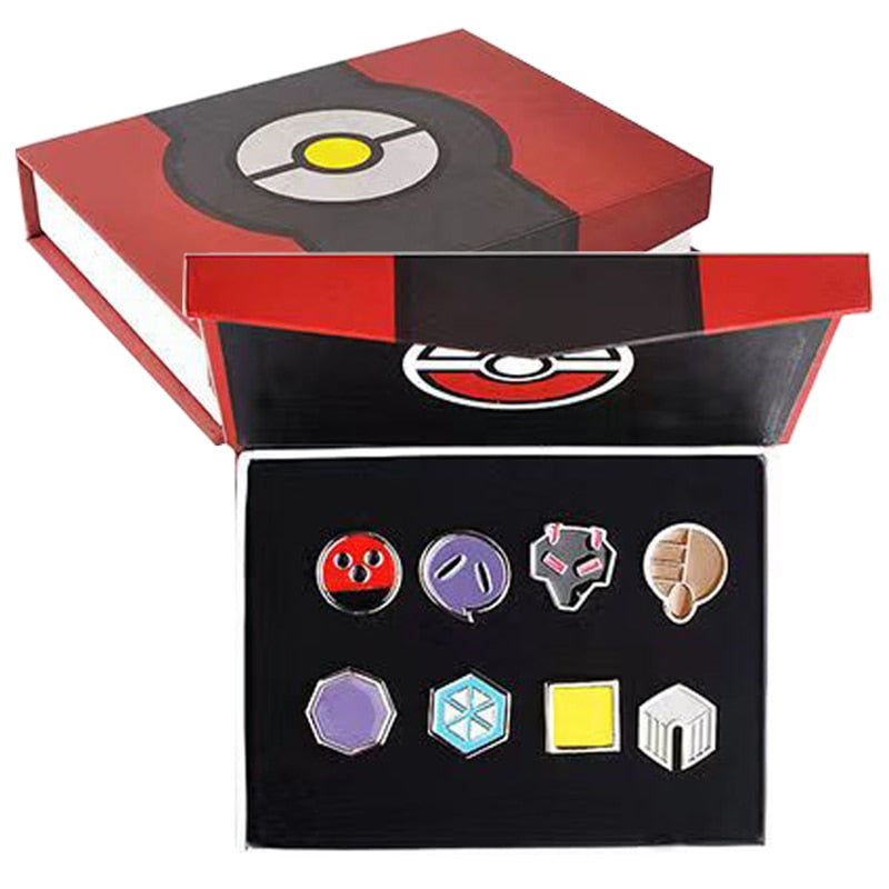 Pokemon Gym Badges Kanto Johto Hoenn Sinnoh Unova Kalos League Region Pins Brooches Orange Islands Box Collection Pocket Monster