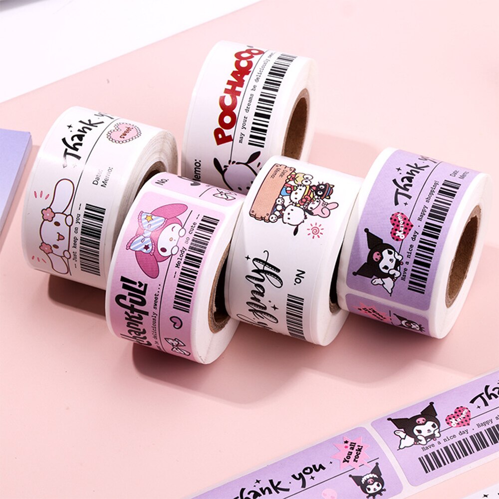 120pcs Cute Sanrio Kuromi My Melody Stickers Roll Kawaii Cartoon Thank You Sealing Labels Sticker Anime Vinyl Decoration Decals