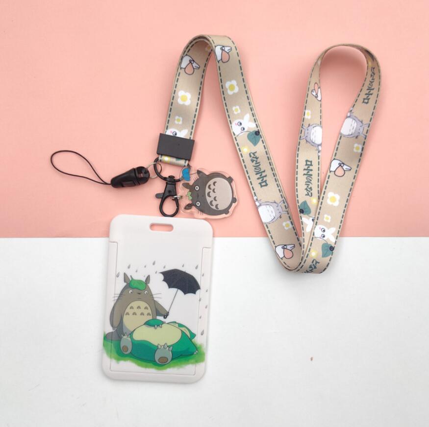 1 Set Cartoon MY NEIGHBOUR TOTORO PVC Card Cover Student Campus Hanging Neck Bag Card Holder Lanyard ID Card Holders key chain