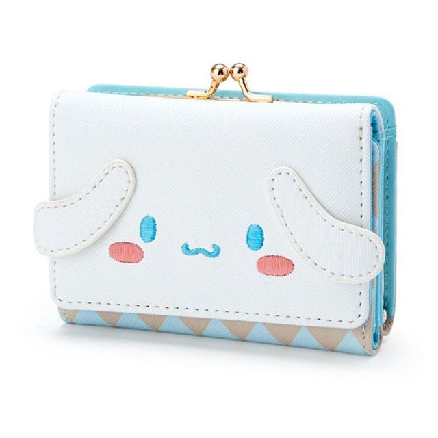 Sanrio Hello Kitty Pocketbook My Melody KT Cat Cinnamon Roll Pringle Kuromi PU Leather Wallet Cute Folding Card Bag Female Walle