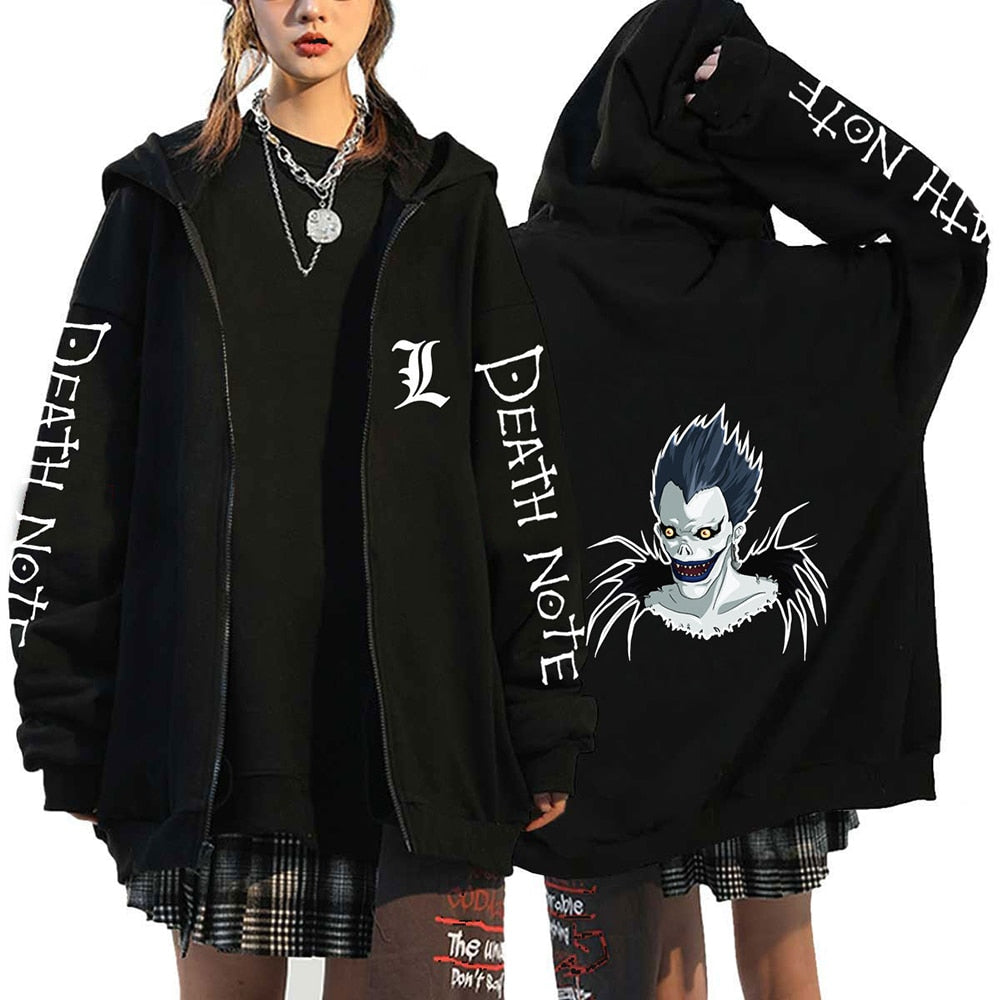 Anime Death Note Print Hoodies Japanese Anime Men&#39;s Zipper Jacket Harajuku Streetwear Zip Up Sweatshirts Oversized Y2K Coats