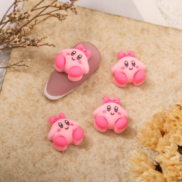 Pink Star Kirby Nail Charms Rhinestone Decoration Kawaii Cartoon Nail Jewelry Gems for Acrylic Nail Accessories