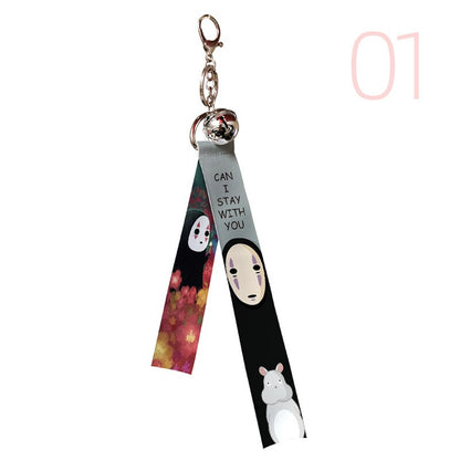 Classic Anime Ribbon Keychains  Spirited Away Howl Kiki Ponyo Mononoke Hime Backpack Pendant Charms Movie Jewelry