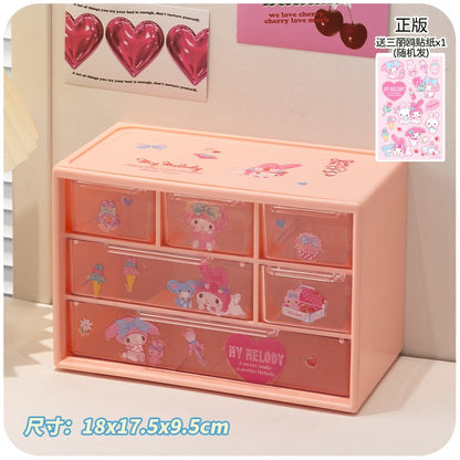 Cartoon Sanrio Nine Compartment Storage Box Small Objects Desktop Drawer Storage Box Cute Jewelry Stationery Storage Box