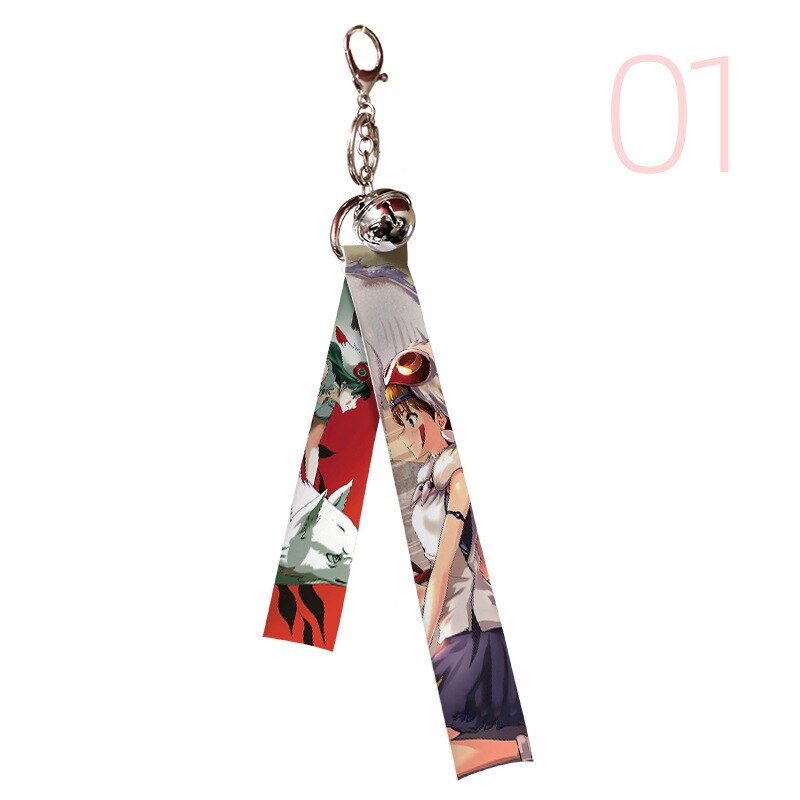 Classic Anime Ribbon Keychains  Spirited Away Howl Kiki Ponyo Mononoke Hime Backpack Pendant Charms Movie Jewelry