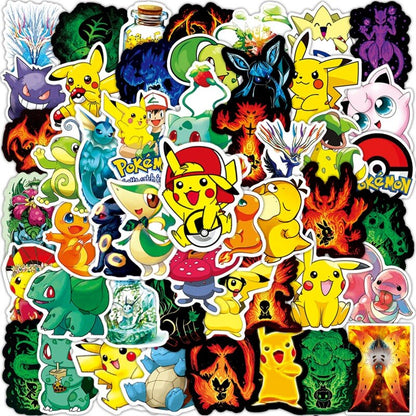 50/100PCS Pokemon Stickers Kids Stickers for Laptop Cute Anime Children's Pack Waterproof Cool Funny Suitcase Skateboard Classic