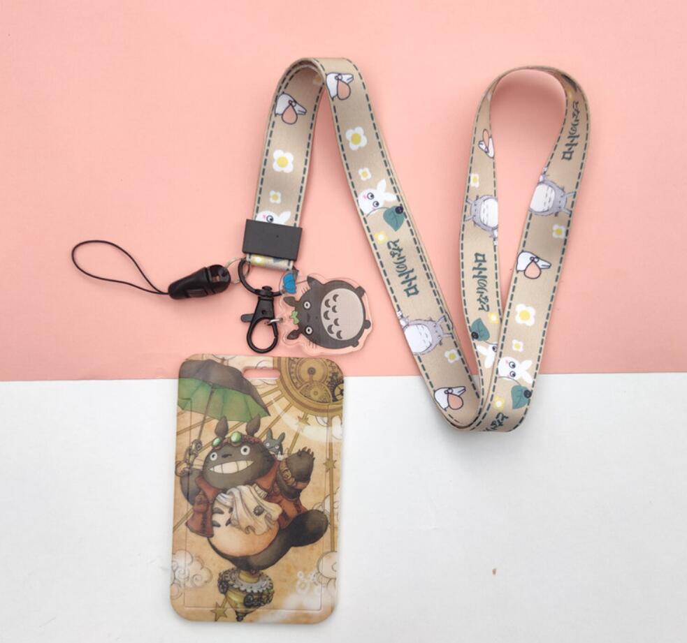 1 Set Cartoon MY NEIGHBOUR TOTORO PVC Card Cover Student Campus Hanging Neck Bag Card Holder Lanyard ID Card Holders key chain