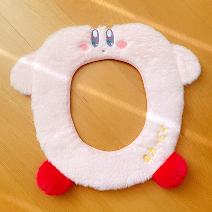 Kawaii Anime Star Kirby Cartoon Plush Winter Warm Toilet Seat Cover Mat Bathroom Toilet Pad Cushion Soft Washable Accessories