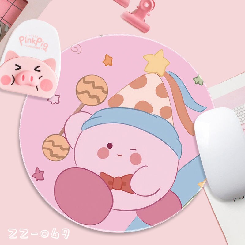 Kirby Kawaii Small Mouse Pad Round Cute Cartoon Dirt Resistant Pink Girl Heart Student Simple Table Pad