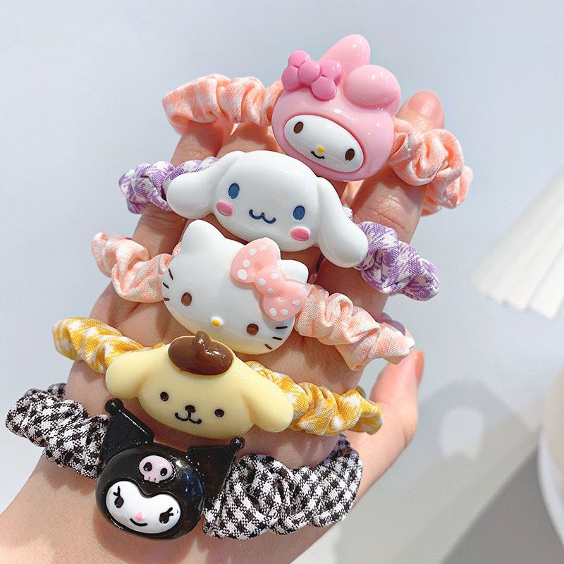 New Cartoon Sanrio Hello Kitty Cinnamoroll My Melody Kuromi Hair Ring Cute Sweet Girl Hair Accessories Simple Cartoon Headdress