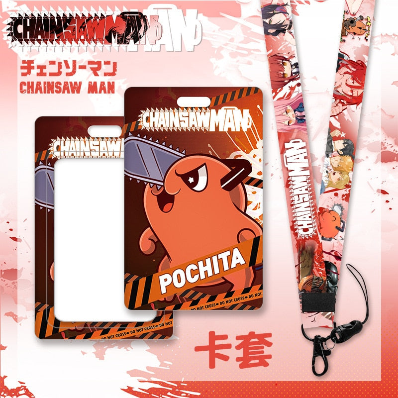 Anime Chainsaw Man Keychain Cartoon Cosplay Figure Lanyard Cartoon ID Bank Credit Card Set Hold Neck Strap Accessories Kids Gift