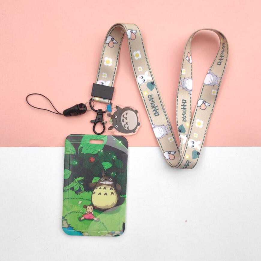 1 Set Cartoon MY NEIGHBOUR TOTORO PVC Card Cover Student Campus Hanging Neck Bag Card Holder Lanyard ID Card Holders key chain