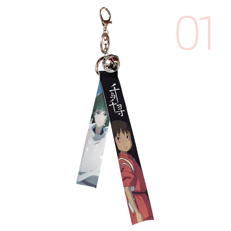 Classic Anime Ribbon Keychains  Spirited Away Howl Kiki Ponyo Mononoke Hime Backpack Pendant Charms Movie Jewelry